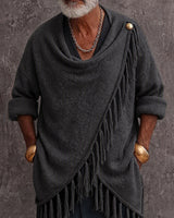 Makenley - Lässiger Strick Pullover Mit Fransenbesatz Und Drapiertem Kragen in Schwarz