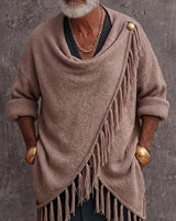 Makenley - Lässiger Strick Pullover Mit Fransenbesatz Und Drapiertem Kragen in Khaki