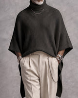 Joash – Oversize-poncho-pullover Mit Geripptem Rollkragen in Schwarz