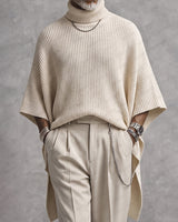 Joash – Oversize-poncho-pullover Mit Geripptem Rollkragen in Beige