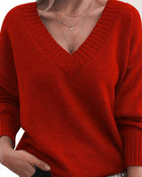 Mordane – Eleganter Langarm Pullover Mit V-Ausschnitt in Rot
