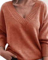 Mordane – Eleganter Langarm Pullover Mit V-Ausschnitt in Orange