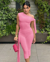Odessa™ Set mit One-Shoulder-Bluse und Eleganter Caprihose in Rosa