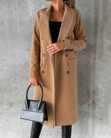 Bettina | Damen Langer Doppelreihiger Trenchcoat in Khaki