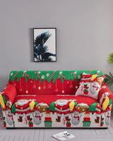 Hoch elastischer Spandex-Weihnachtssofa-Bezug / Sofortige Dekoration, die Ihr Weihnachtsfest verdient! + Kopfkissenbezug als Geschenk in Weihnachtsschneemann