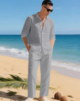 Luca™ Baumwoll-Leinen-Set mit Button-Down-Hemd in Grau