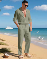Malibu-Set™ aus Baumwoll-Leinen mit Raffiniertem Design in Hellgrün