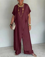 Aurenya™ Set Mit Asymmetrischer Tunika und Fließender Pantalonhose in Bordeauxrot