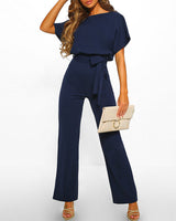 Quirina | Damen Wide Leg Jumpsuit Gürtel Kurzarm – Overall Weites Bein 2026 in Dunkelblau