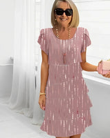 Isabelle | Elegante, fließende Kleid mit Rüschen in Rosa