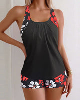 Ravina | Dein stylisches 2-teiliges Schwimmset für Sommer & Strand in Schwarz mit Roten Blumen