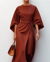 KATARZYNA | MAXIKLEID MIT KIMONOÄRMELN in Braun