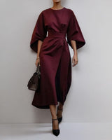 Katarzyna | Maxikleid mit eleganten Kimono-Ärmeln in Burgunder