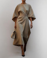 Katarzyna | Maxikleid mit eleganten Kimono-Ärmeln in Khaki