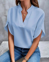 Sophia | Plissee-Front Stehkragen Bluse in Blau
