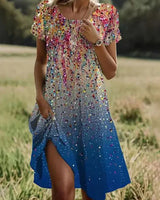 Giovana – Elegantes Midi-Kleid Mit Kurzen Ärmeln in Blau