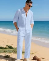 Luca™ Baumwoll-Leinen-Set mit Button-Down-Hemd in Hellblau