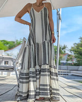 Damen Bedruckt Maxi Sommerkleid in Grau