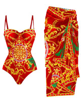 Alenya | Dein figurformender Push-Up-Einteiler mit passender Strandrobe in Rot / Orange