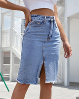 Casual Denim Midirock mit Frontschlitz in Blau
