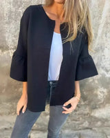 LineaLuxe™ - Strickjacke aus Festem Strick mit Voluminösen Ärmeln und Minimalistischem Schnitt / Zeitlose Eleganz mit Viel Leichtigkeit! in Schwarz