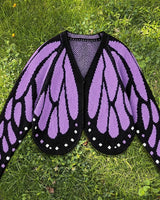 Cardigan Farfallia™ aus strukturiertem Strick mit Schmetterlingsflügel-inspiriertem Design in Lila