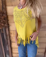 Lumivibe™-Bluse mit Strassverzierungen und Zarten Fransen am Saum in Gelb