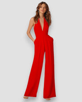 Bea | Damen Schlaghosen Jumpsuit Retro Selbstbewusst in Rot