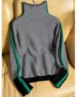 Anna | Damen Luxus Fischgrät Rollkragenpullover in Grün