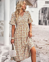Orlaith  | Blumiges Midikleid für Damen in Aprikose