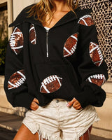 Touchdown Glam™ Hoodie aus Premium-Baumwolle mit Kapuze und Sportlichem Pailletten-Design / Glamour und Komfort in Perfekter Balance! in Schwarz