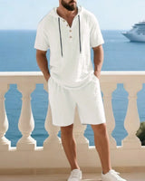 Portofino Coast™ Set Aus Baumwoll-Leinen Mit Moderner Kapuzenshirt in Weiß