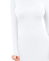 Damen Langarm Rollkragen Midi Etui Kleid in Weiß