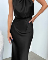 Luna - Maxikleid mit Drapierung in Schwarz