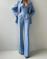 Kaylee | Ausgestellt Korsett Top Anzug Dreiteiliges Set in Blau