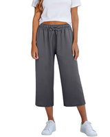 Lisia™ Pantacourt-Hose Aus Baumwoll-Leinen Mit Elastischem Bund Und Verstellbarem Kordelzug in Grau