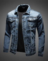 Herren Geknöpft mit Taschen Jeansjacke in Blau