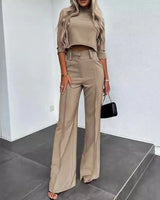 Nina™ Set mit High-Neck-Crop-Top in Khaki