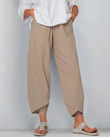Mireva™ Hose aus Baumwoll-Leinen mit Leichtem Fließendem Fall in Khaki