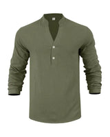 Orvian™ Hemd aus Premium-Leinen mit Minimalistischem Henley-Kragen in Olivgrün