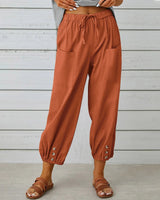 Kobe™ Baumwoll-Leinen-Hose mit Fronttaschen und verstellbarem Kordelzug in Orange