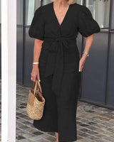 Natasha - Elegantes V-Ausschnitt Kleid in Schwarz