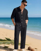 Luca™ Baumwoll-Leinen-Set mit Button-Down-Hemd in Schwarz