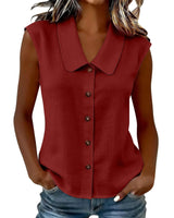 Celinea™ Baumwoll-Leinen-Bluse Mit Elegantem Kragen Und Vorderen Knöpfen in Bordeauxrot