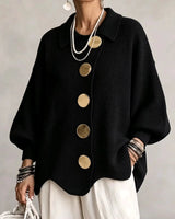 Shiryl – Langärmelige Strickjacke mit Kragen Und Knopfleiste in Schwarz