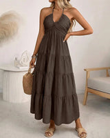 Solara Breeze™ Kleid Mit Halterneck-Ausschnitt und Weitem Stufenrock in Kaffeebraun