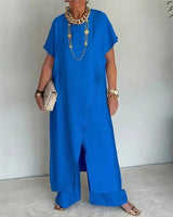 Aurenya™ Set Mit Asymmetrischer Tunika und Fließender Pantalonhose in Blau