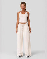 Lunary™ Set Mit Minimalistischem Top und Fließender Pantalonhose in Apricot