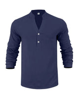 Orvian™ Hemd aus Premium-Leinen mit Minimalistischem Henley-Kragen in Marineblau