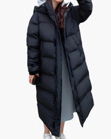 Doris | Damen Langer Kapuzen Puffer Winter Warm Mantel in Schwarz